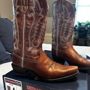 Size 8 Durango women's boots worn once. Brown with turquoise accents